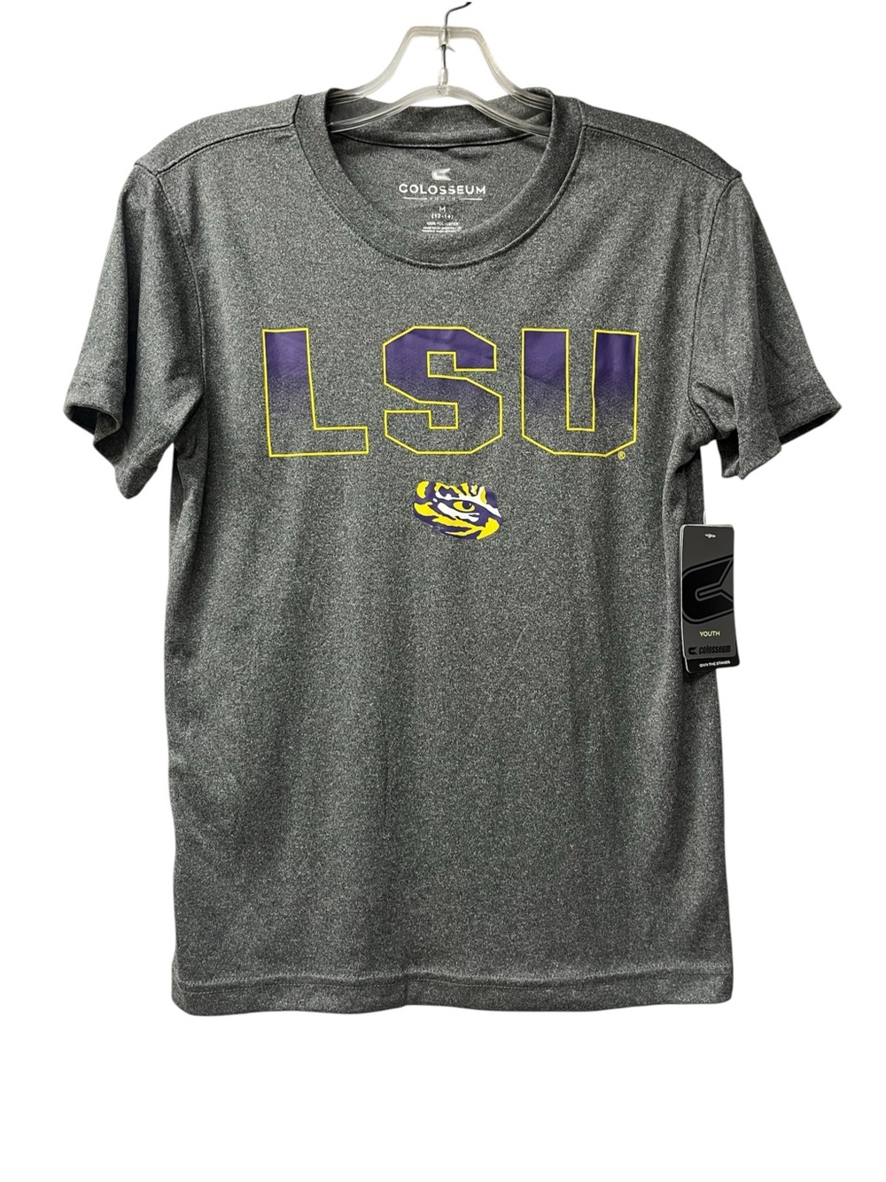 Brand New-Youth Colosseum Gray LSU Short-Sleeve Moisture Wicking Logo Tee